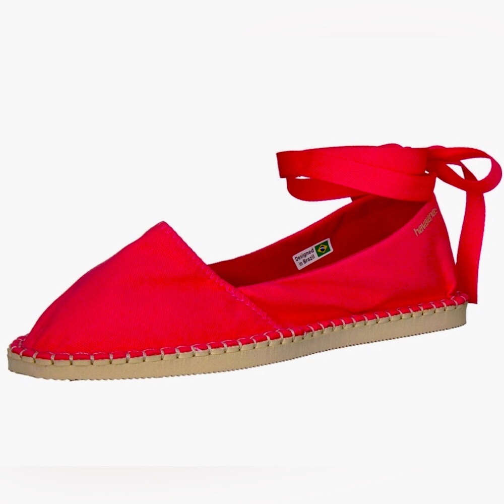 NWOT Havaianas Women's Red Canvas Espadrille Tie-Up Flat Size 10